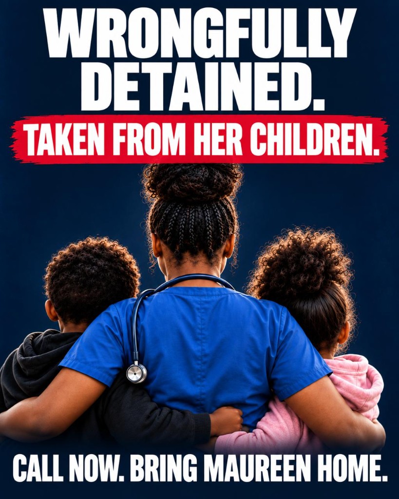 Bring Maureen Home campaign creative: Wrongfully detained. Taken from her children.